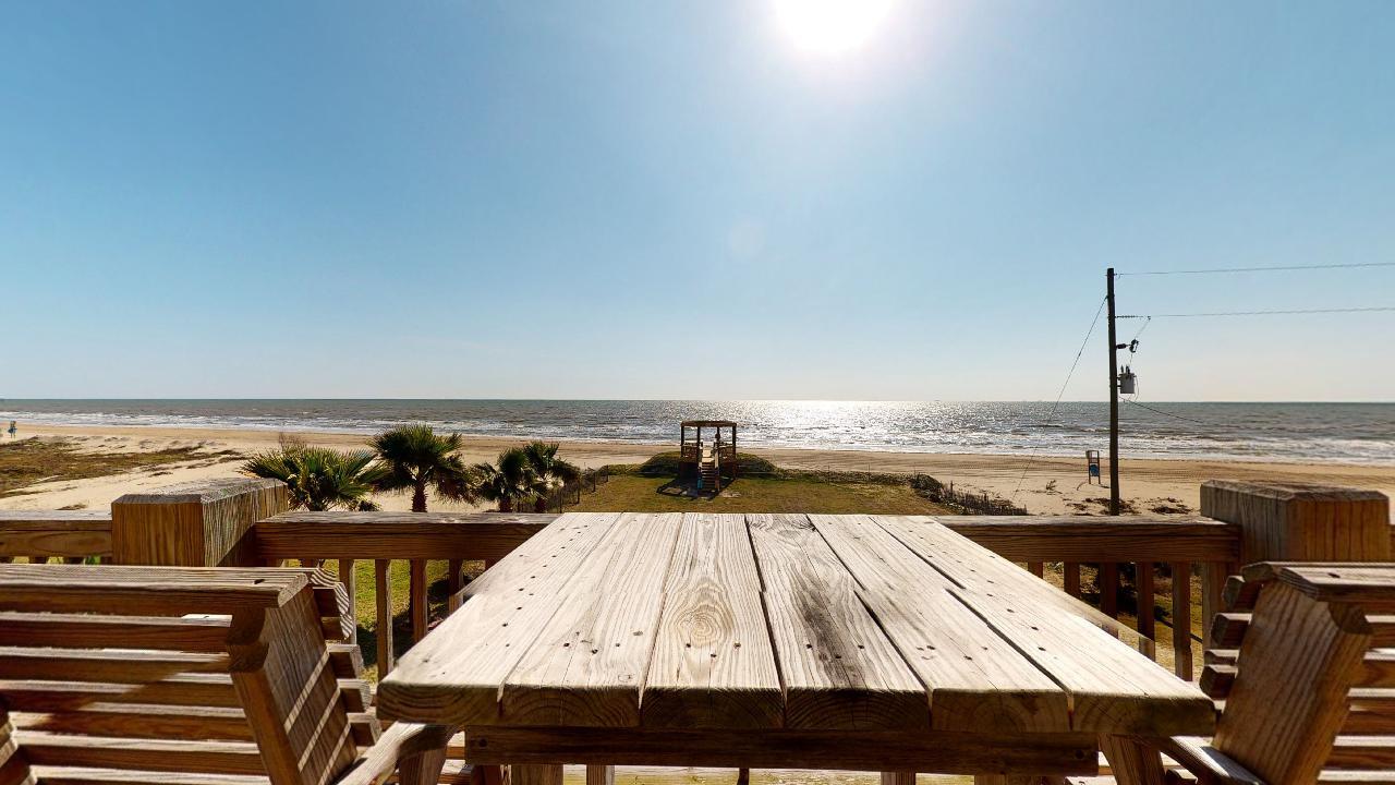 picnic table at vacation rental on beach