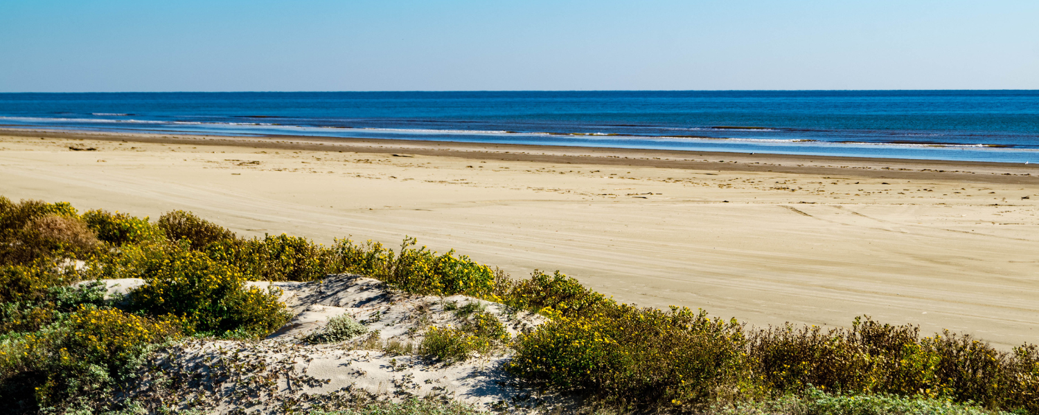 wide open beach with beautiful blue water